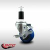 Service Caster 3'' SS Blue Poly Swivel 1-3/8'' Expanding Stem Caster with Brake SCC-SSEX20S314-PPUB-BLUE-TLB-138